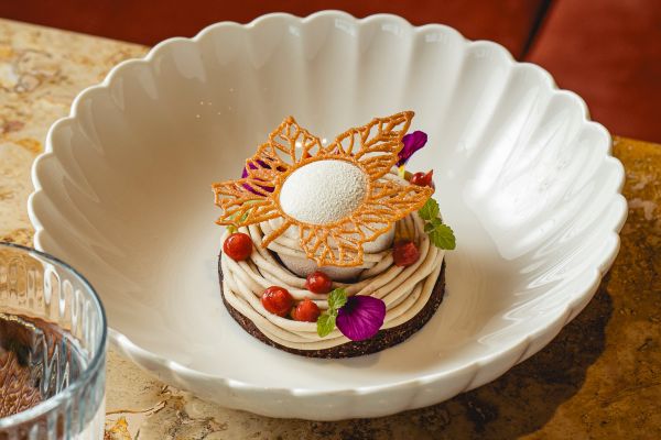 Plum & Dark Chocolate Brownie with Chestnut Cream (Free From)