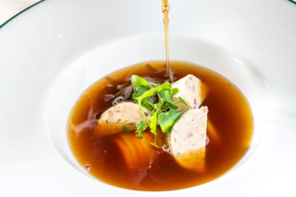 Guinea Fowl Consommé with Buckwheat Noodles