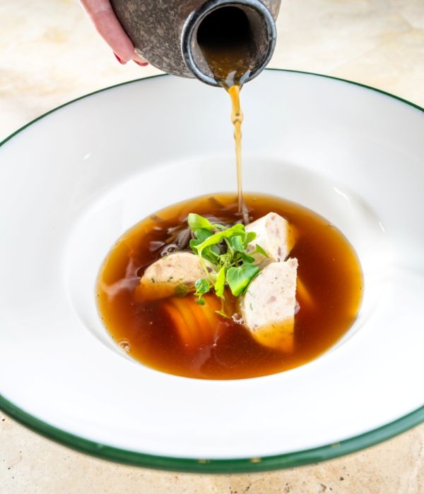Guinea Fowl Consommé with Buckwheat Noodles