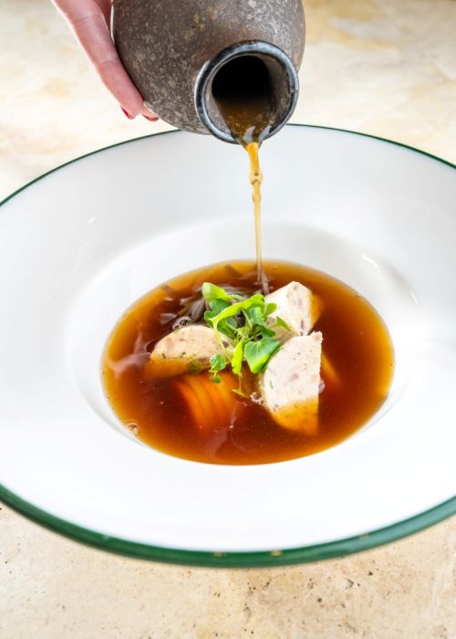 Guinea Fowl Consommé with Buckwheat Noodles
