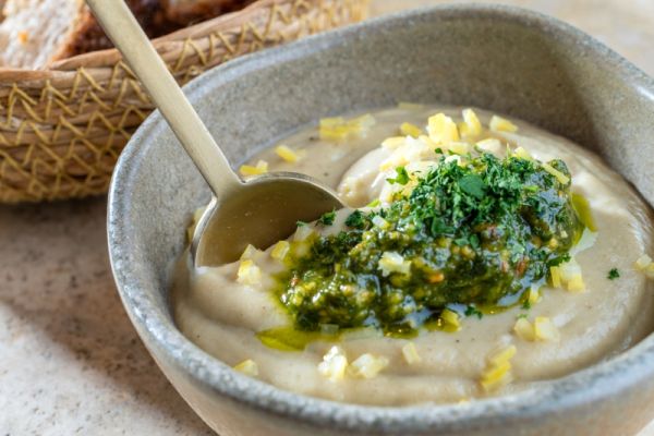 Eggplant Cream with Chervil Pesto and Moroccan Preserved Lemon