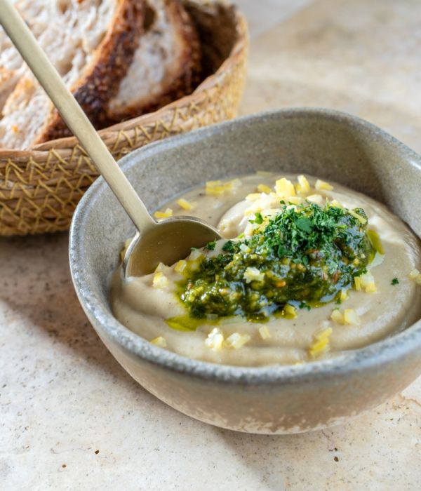 Eggplant Cream with Chervil Pesto and Moroccan Preserved Lemon