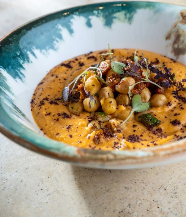 Tomato Hummus with Sumac and Marinated Chickpeas